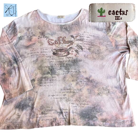 Cactus Coffee Caffe 3/4 Sleeve Tee Sz 3X - Picture 1 of 7
